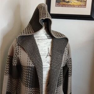 Men's Hooded Plaid Sweater - Black and Gray